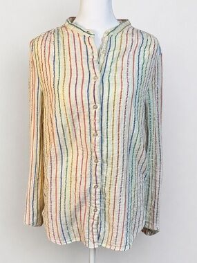 Gap Tall Rainbow Stripe Textured Button Front Blouse Size M Tall